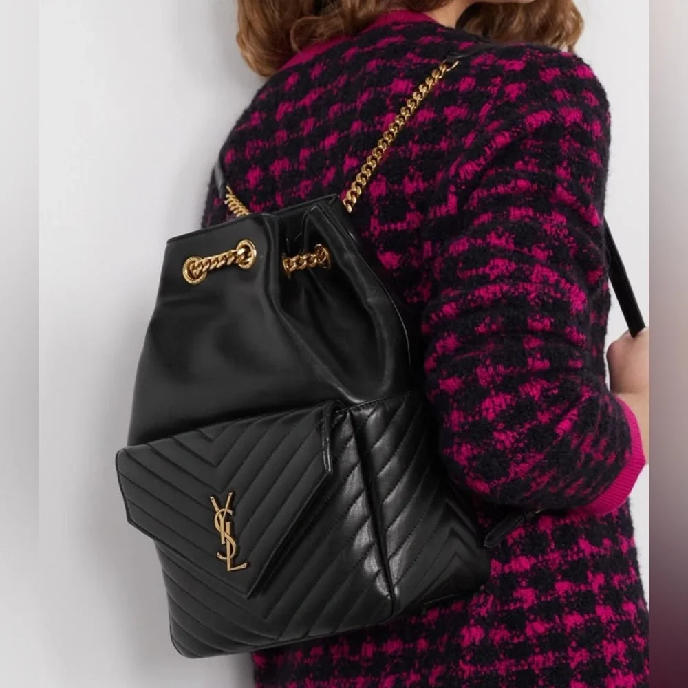 Yves Saint Laurent Joe Black Leather Backpack with Gold Chain - Picture 3 of 16